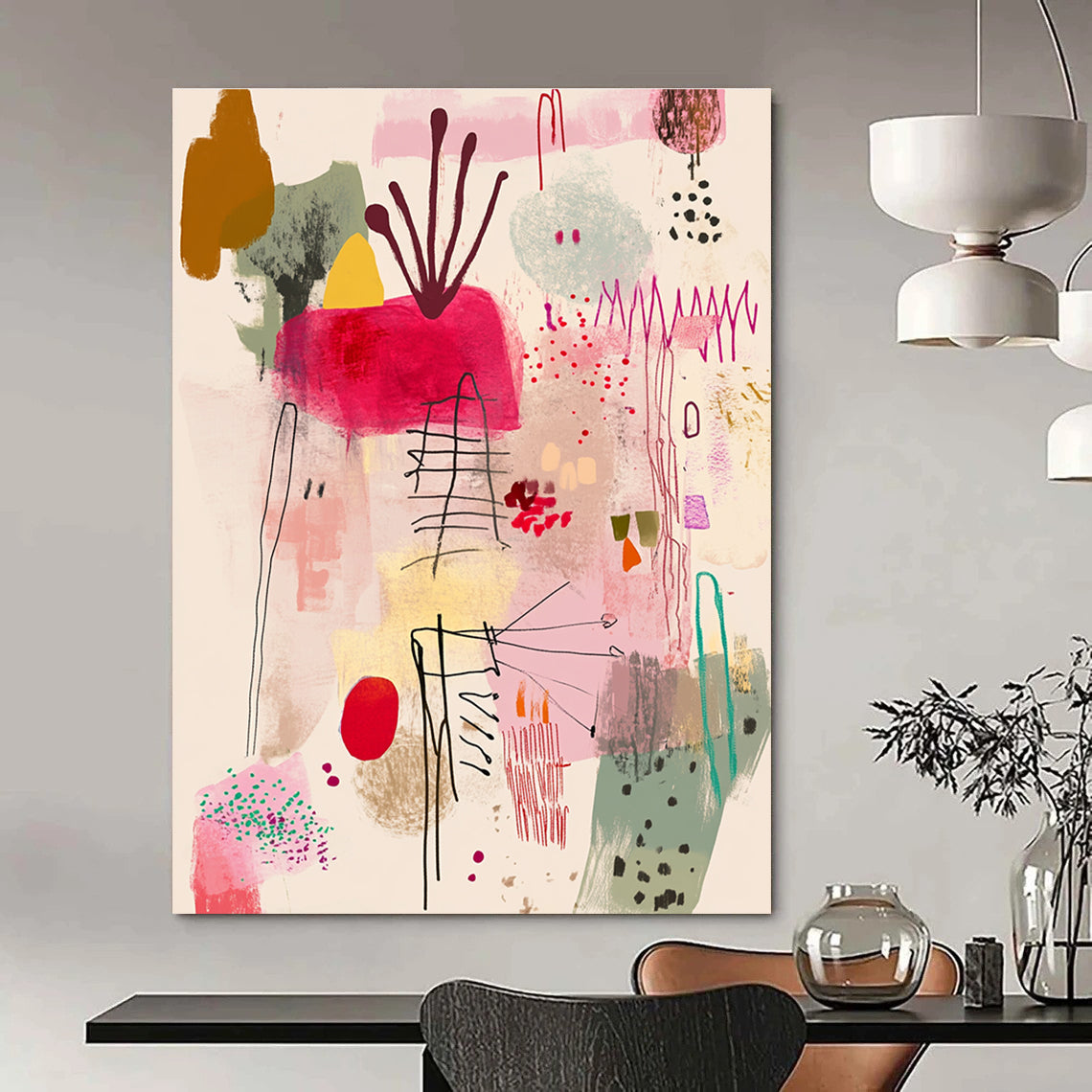 Pink and Colorful Abstract Shapes Lively Abstract Composition GAB0348
