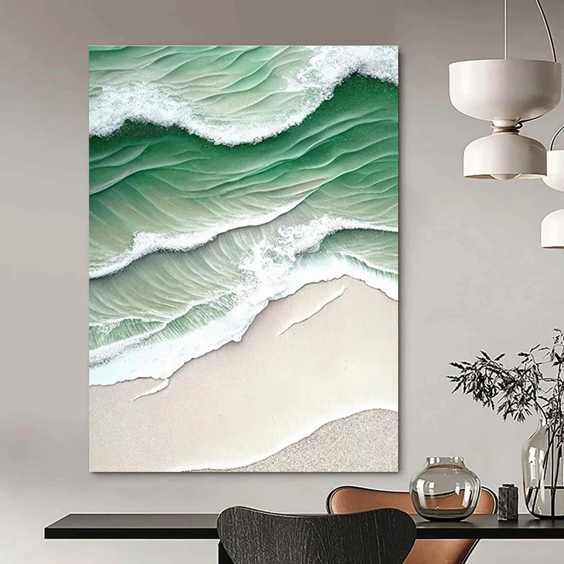 Aerial Sea Waves Abstract Painting for Coastal - Inspired Spaces HENG290
