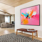 Pink - based Color Burst with Dynamic Brushstrokes Abstract Painting ABS381