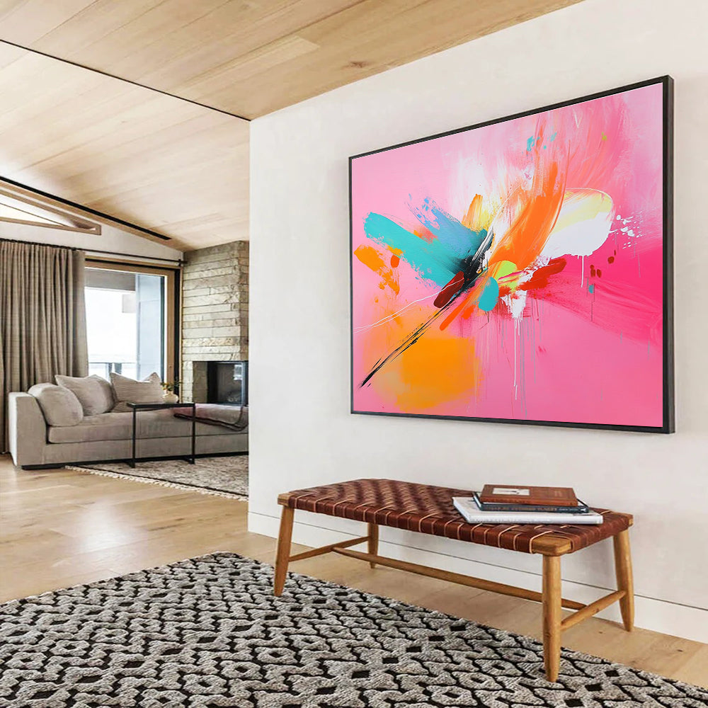 Pink - based Color Burst with Dynamic Brushstrokes Abstract Painting ABS381