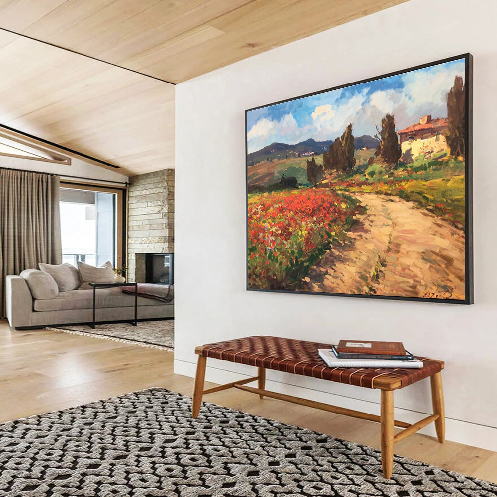 Poppy Field Path Abstract Painting for Italian Villa Dining Areas YHT451