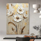 Gold and White Flowers Abstract Painting for Romantic - Themed Weddings GAB0998