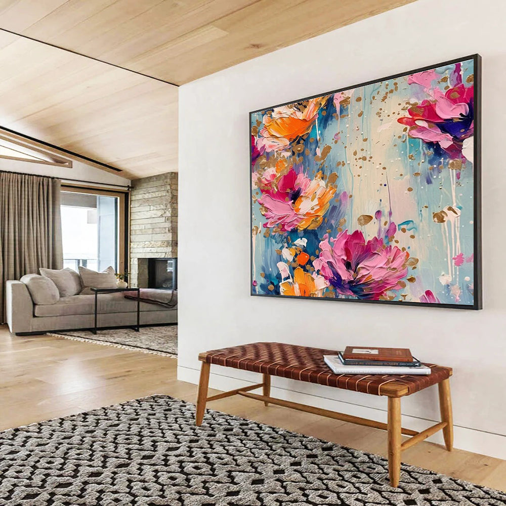 Textured Flower Bouquet Grace Abstract Painting for Elegant Home Offices YHT305