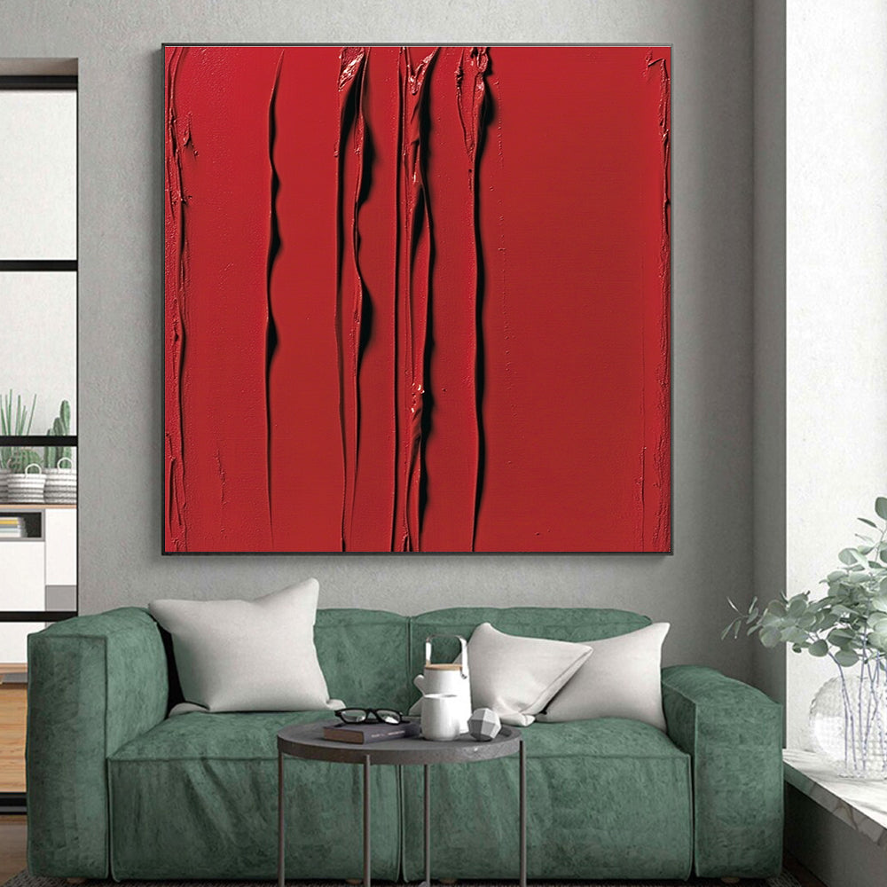 Red Textured Stripes Abstract Painting with Bold Energy WINK101