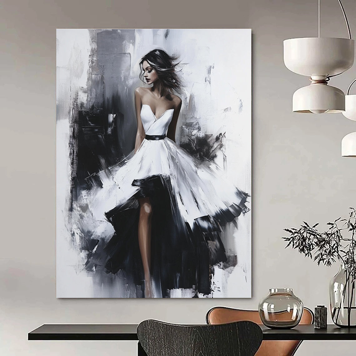 Elegant Woman in Dress Figurative Abstract Painting for Glamorous Interiors GAB1409