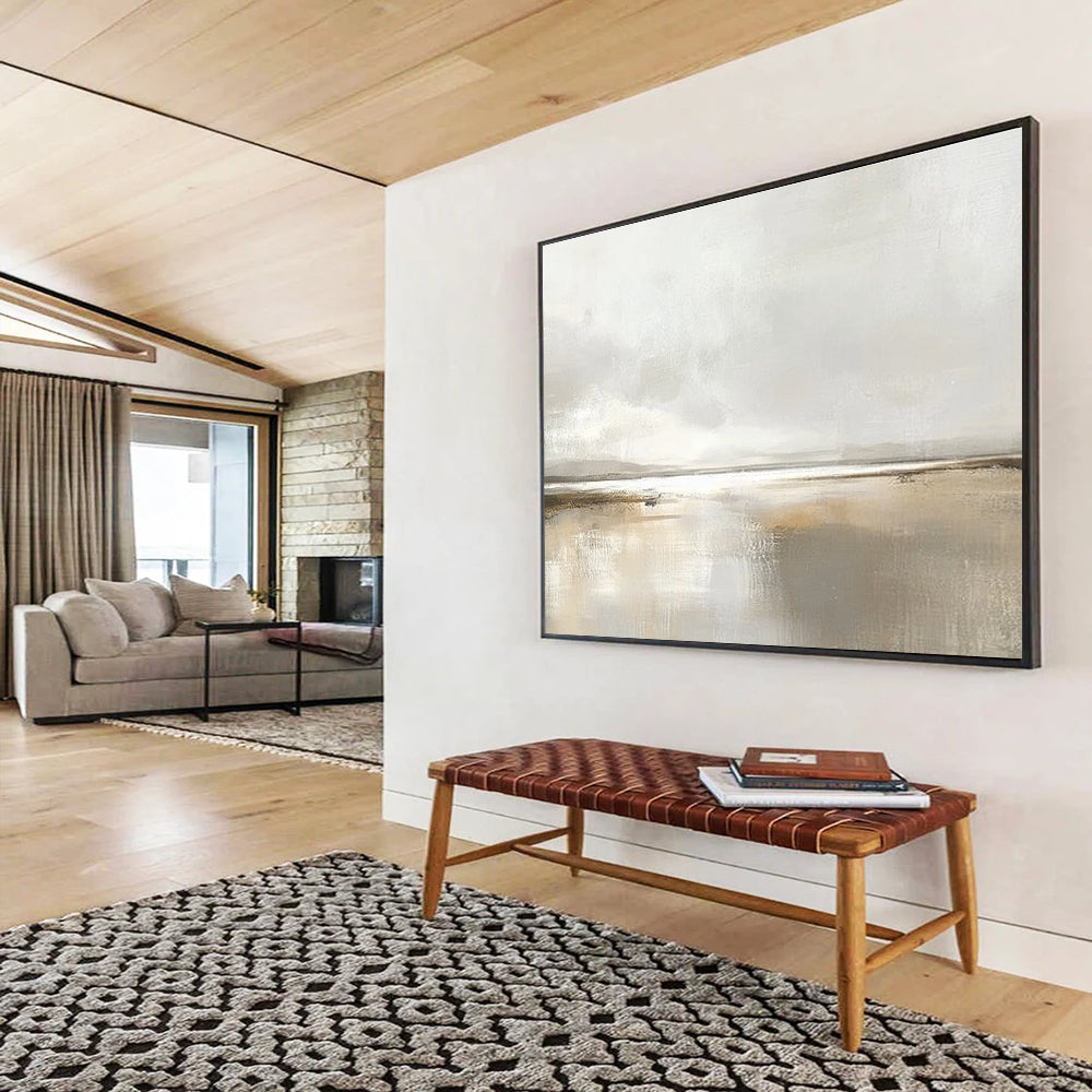 Minimalist Monochrome Lake Abstract Painting with a Hazy Atmosphere ABS225
