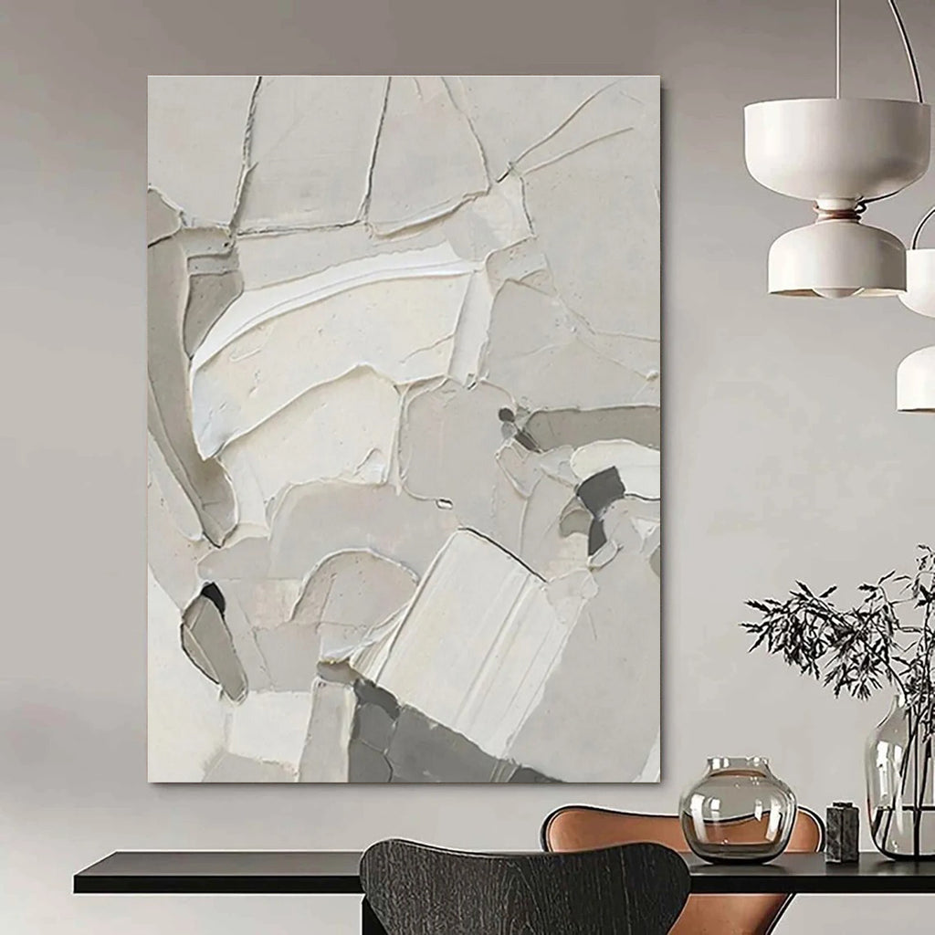 White Textured Abstract Composition Painting for Contemporary Art Galleries HENG509