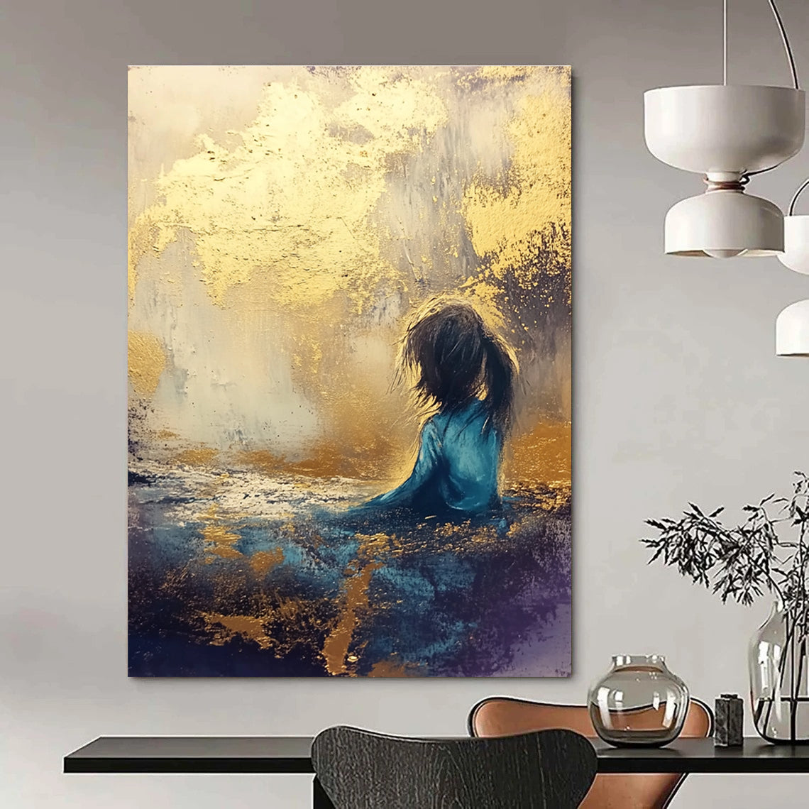 Girl in Golden Light Abstract Painting for Serene Bedrooms GAB0794