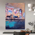 Riverside Buildings Abstract Painting for Bohemian - Style Cafes HENG460