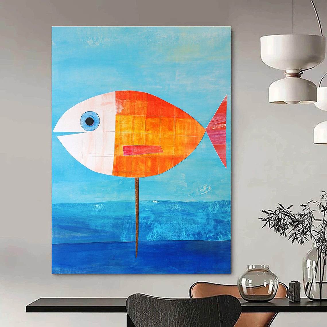 Fish on a Stick Abstract Painting of Quirky Creativity GAB0129