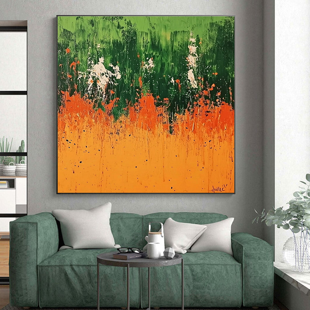 Green Field Abstract Painting with Vivid Nature Hues WINK491
