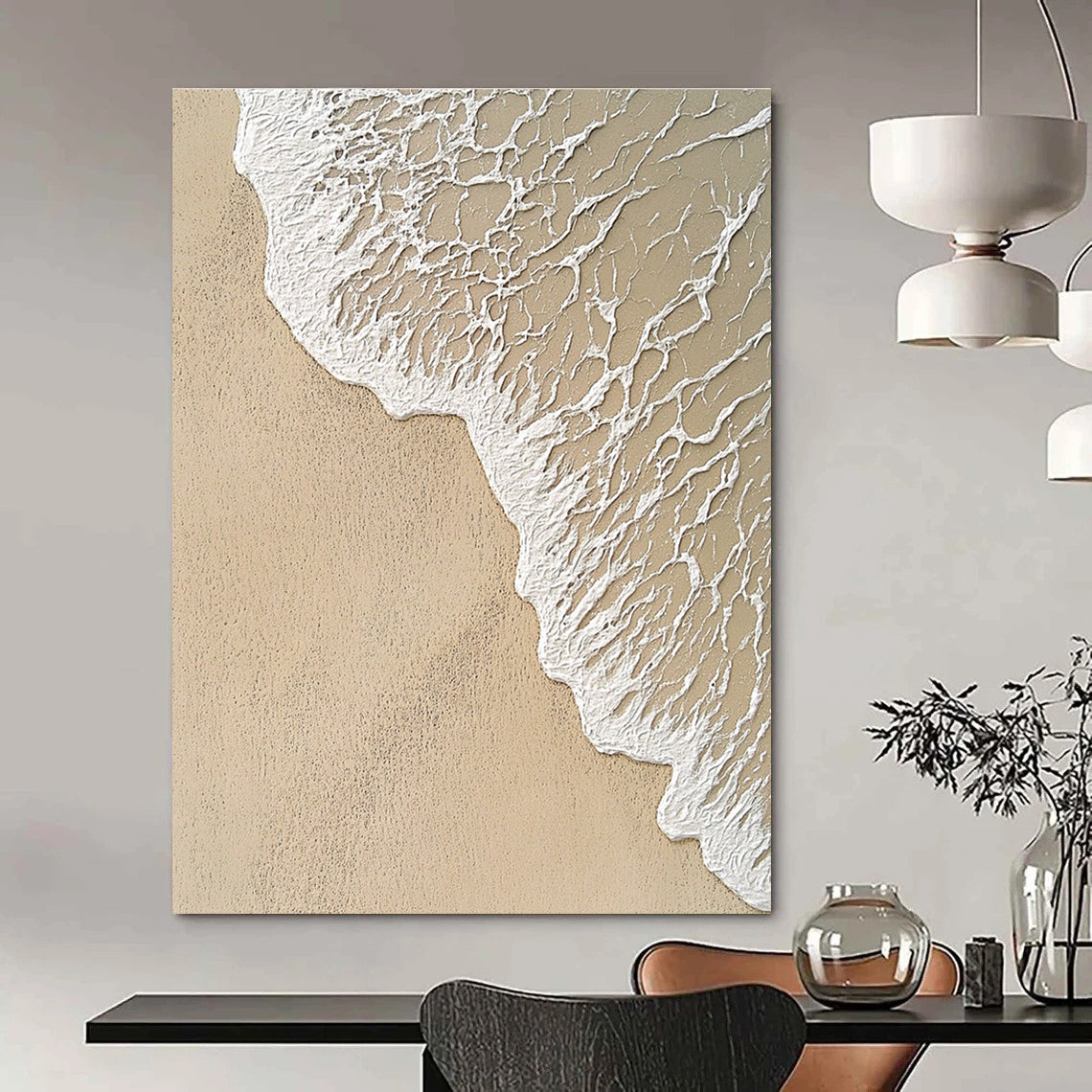 Beach Wave with Intricate Foam Abstract Painting with Detailed Textures GAB0078