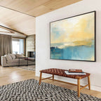 Soft Coastal Abstract Painting with Muted Blues and Yellows ABS245