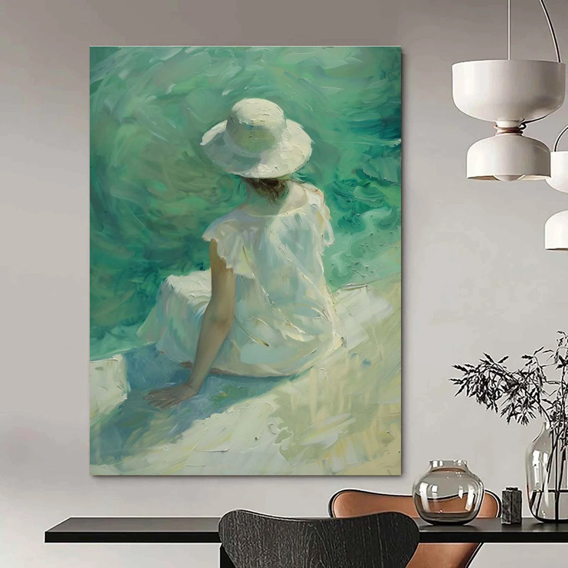 Lady by the Sea Abstract Painting for Coastal Home Bedrooms HENG088