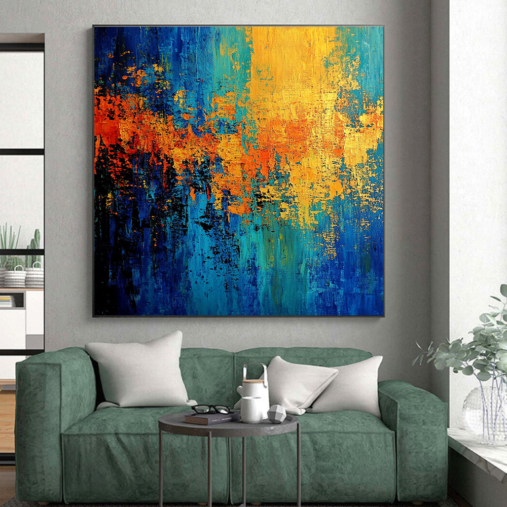 Blue Orange Abstract Painting with Striking Contrast WINK768