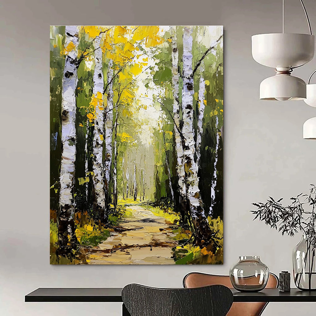 Autumn Birch Path Abstract Painting for Rustic - Themed Cafes GAB1311