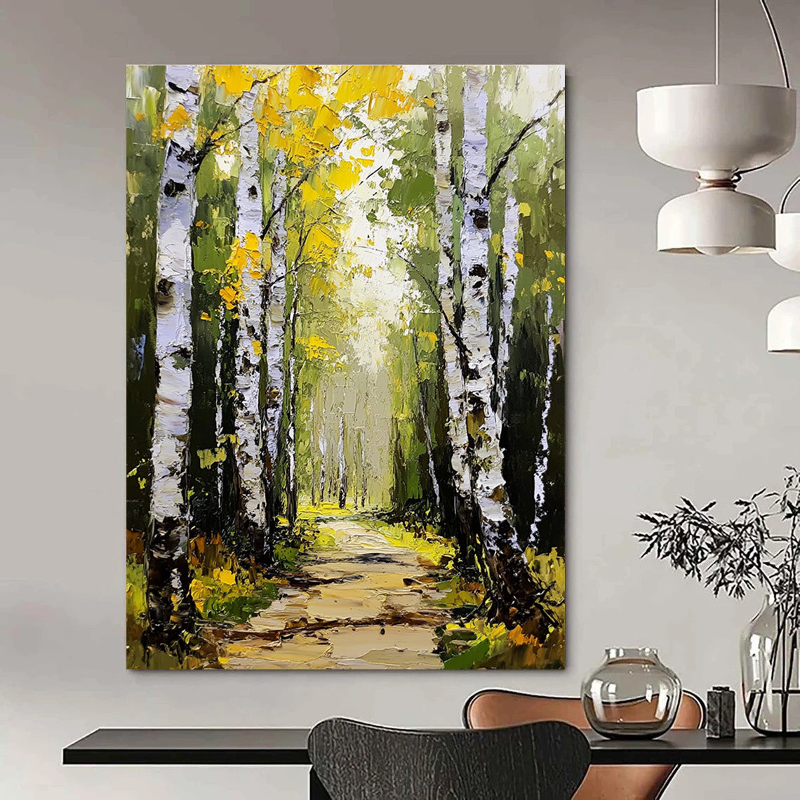 Autumn Birch Path Abstract Painting for Rustic - Themed Cafes GAB1311