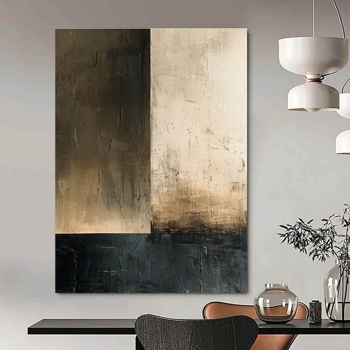 Neutral Tones Abstract Painting for Industrial - Chic Restaurant Dining Areas HENG016