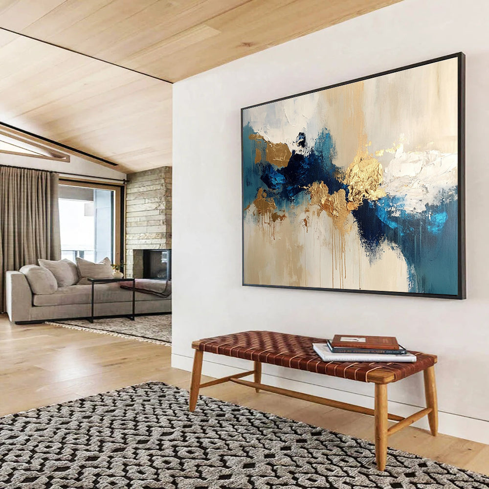 Blue - Gold Abstract Fusion Painting ABS185