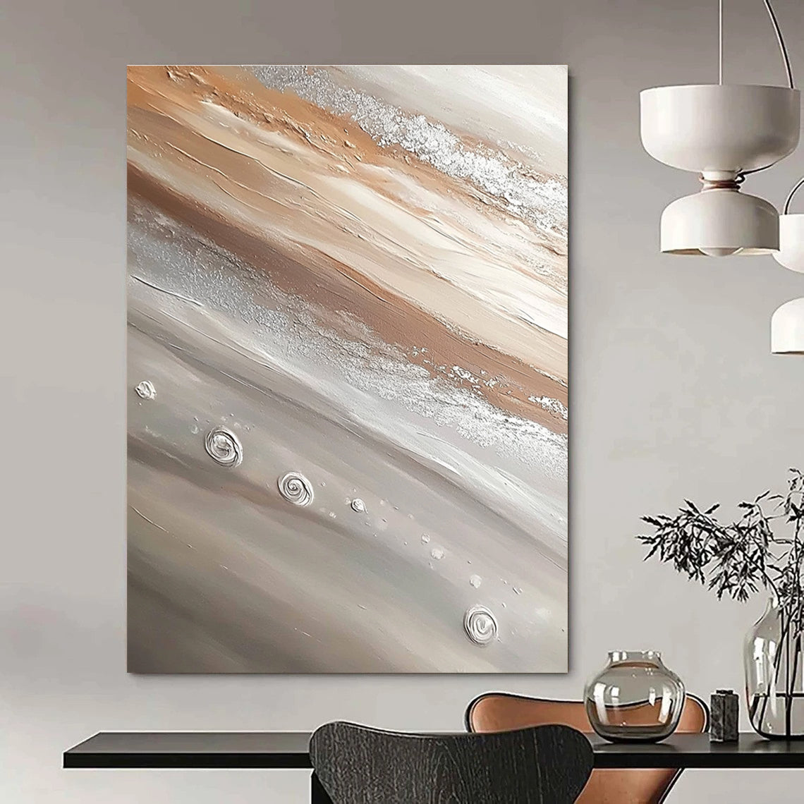 Beige and Silver Textured Art - Tactile Minimalist Abstract Painting GAB0441