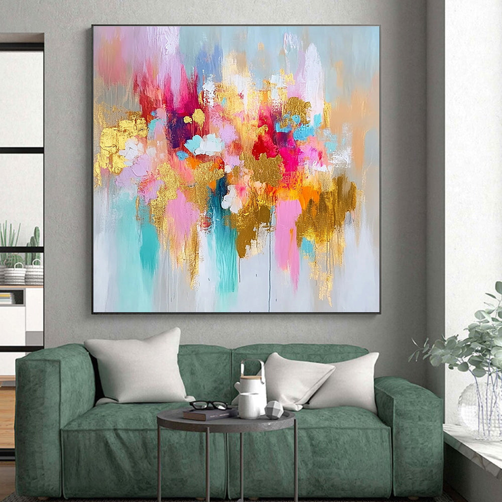 Colorful Gold Abstract Flowers Painting with Delicate Glows WINK675