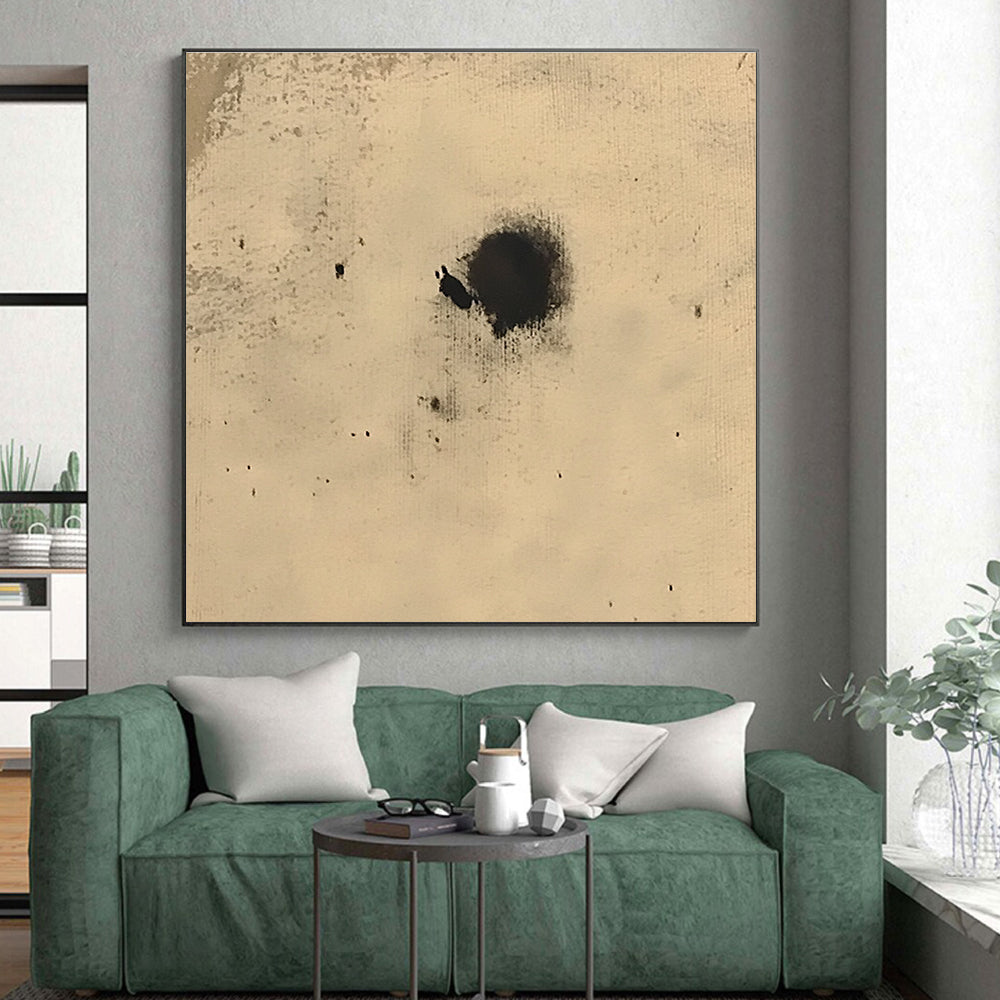 Small Black Spots on Beige Abstract Painting with Subtle Intrigue WINK018