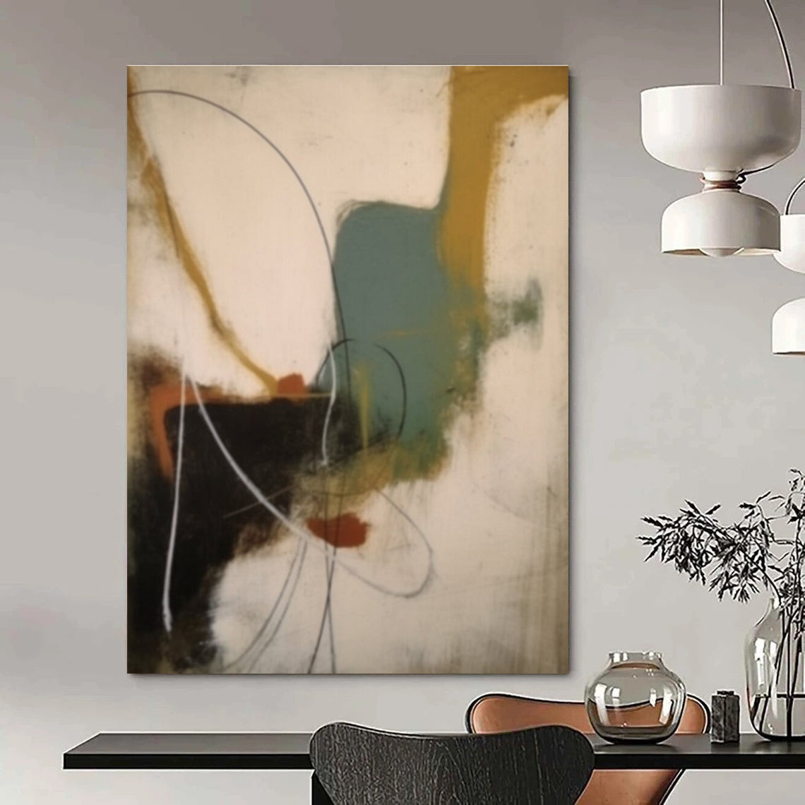 Colorful Abstract with Curved Lines Abstract Painting for Creative Workspaces HENG364
