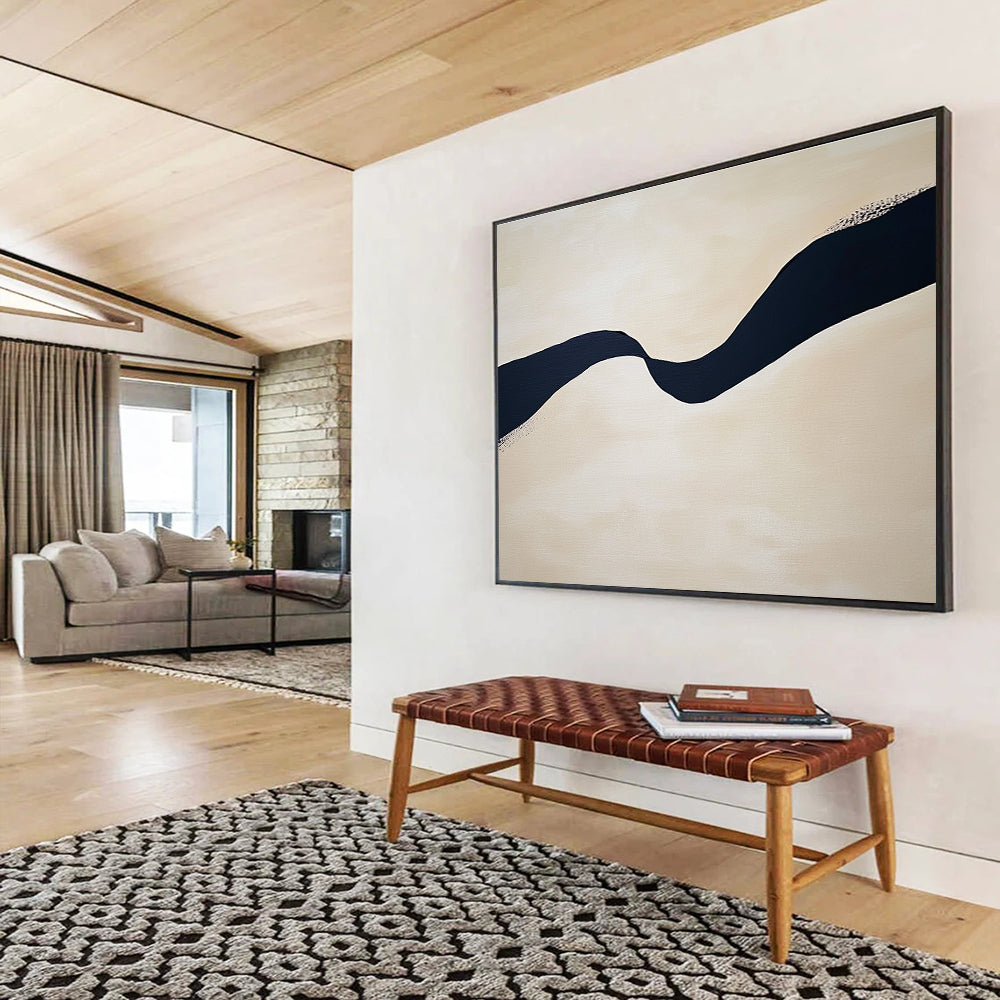 Wavy Black Line on Beige Abstract Painting ABS585
