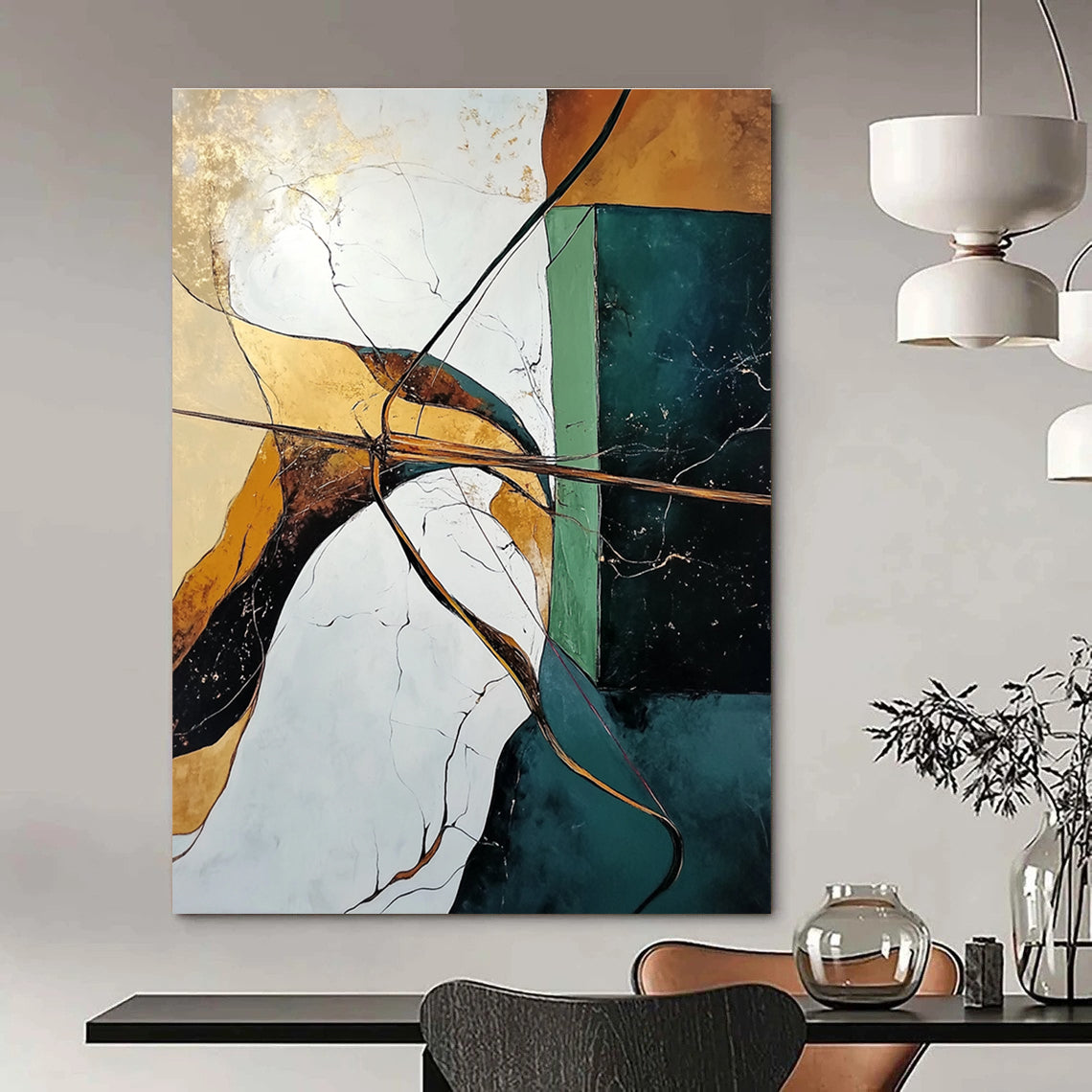 Geometric Abstract with Gold Accents Painting for Luxury Interiors GAB1111