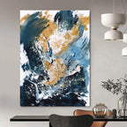 Dynamic Blue - Gold Abstract Splash Painting for Luxe Interiors HENG234