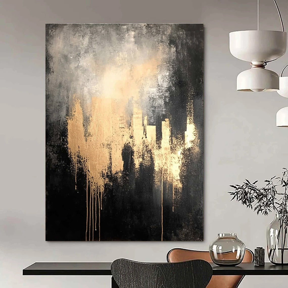 Golden Gray Abstract - Mysterious Urban - Inspired Abstract Painting GAB0651