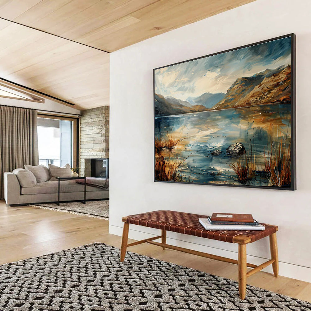 Lake and Mountain Abstract Painting for Nature - Lover Bedrooms YHT403