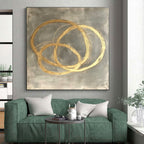 Gold Circles on Gray Abstract Painting with Elegant Overlaps WINK270