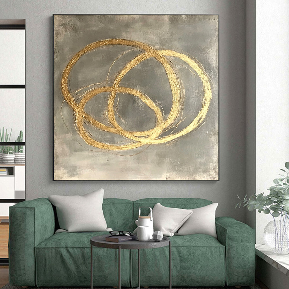 Gold Circles on Gray Abstract Painting with Elegant Overlaps WINK270
