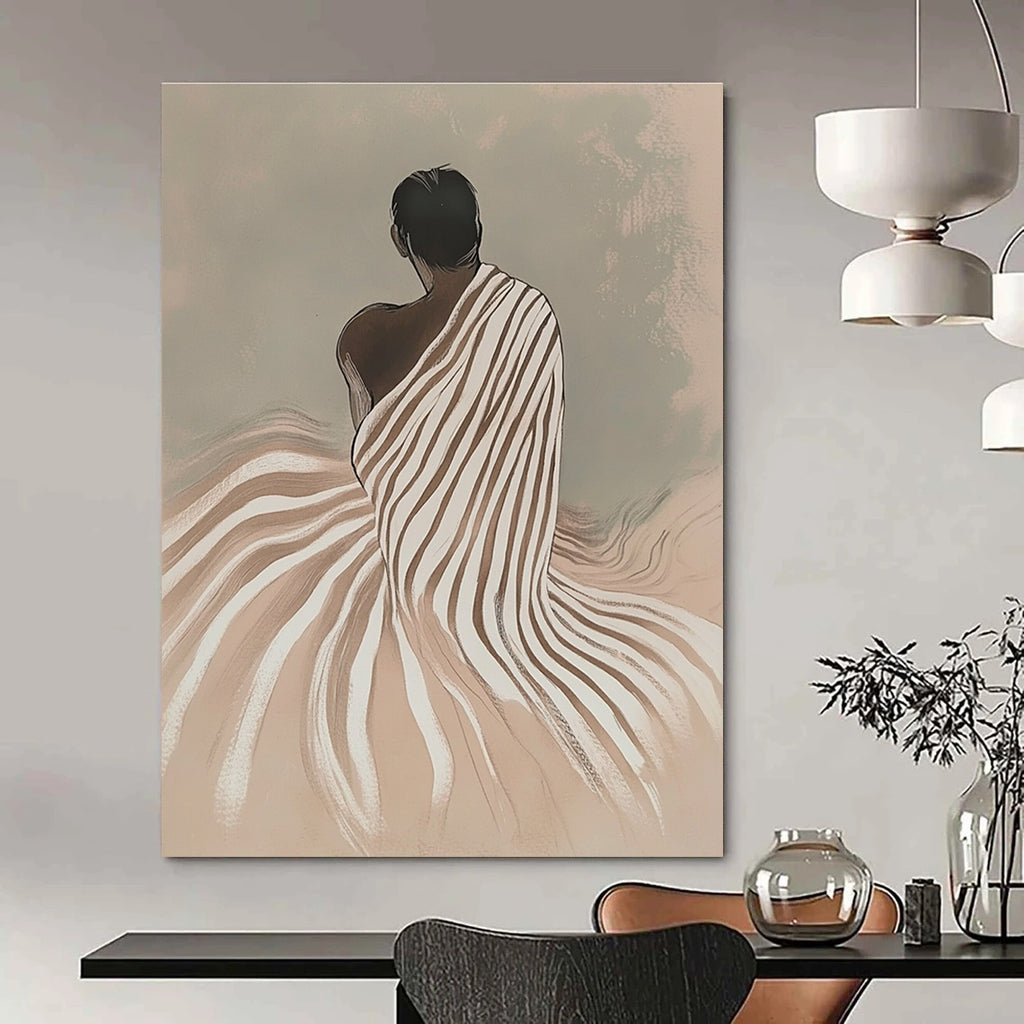 Figure in Striped Robe Serene Narrative Abstract Painting GAB0270