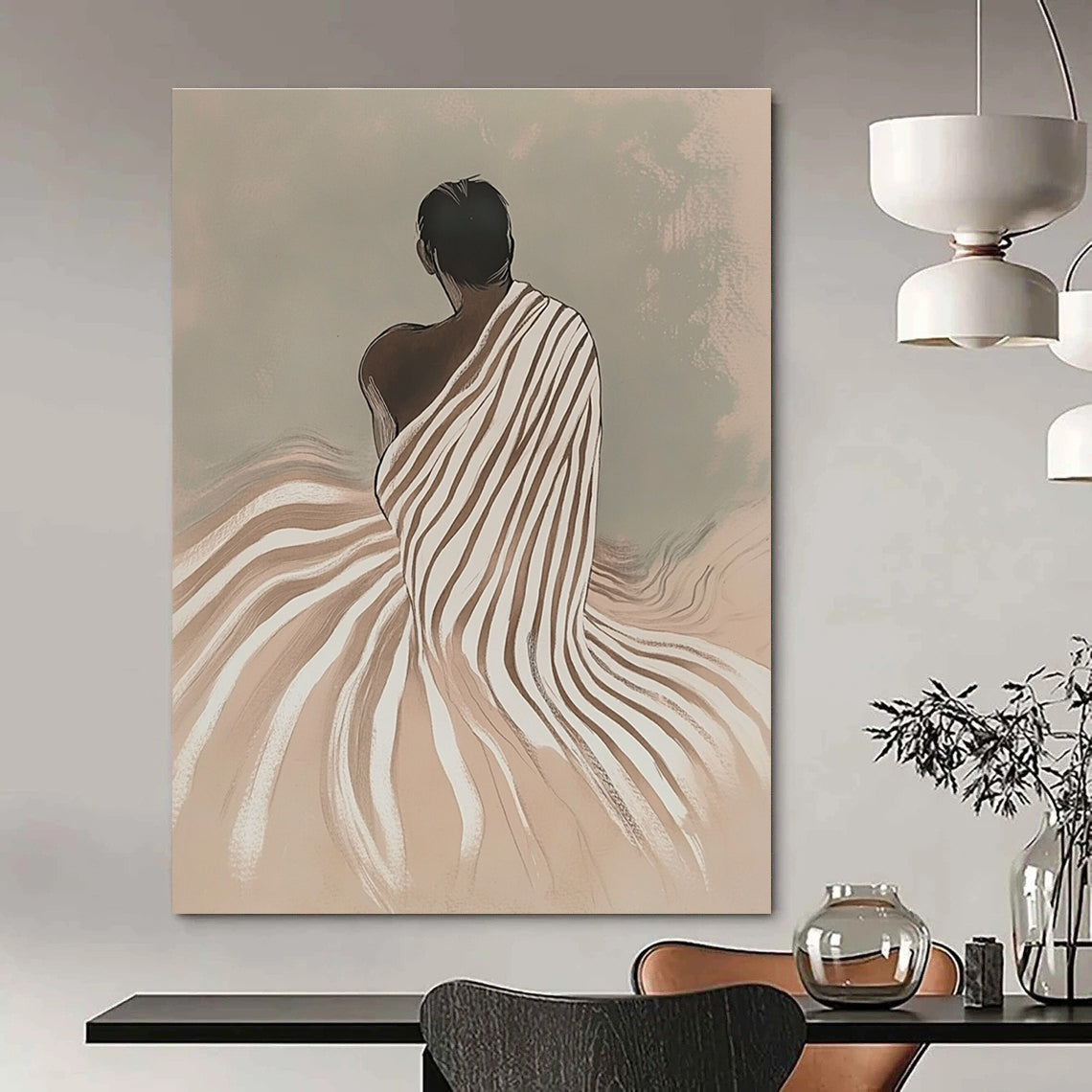 Figure in Striped Robe Serene Narrative Abstract Painting GAB0270