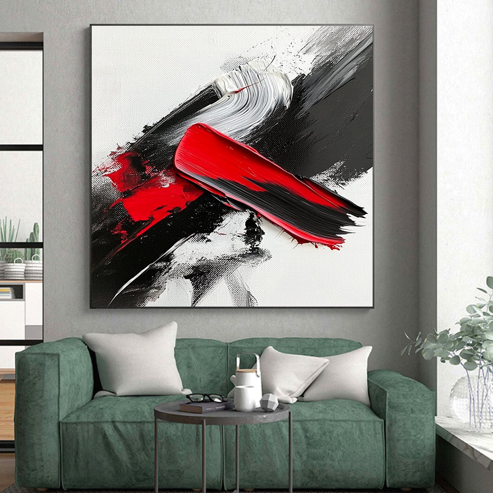 Red - Black - White Abstract Painting with Passionate Contrast WINK369