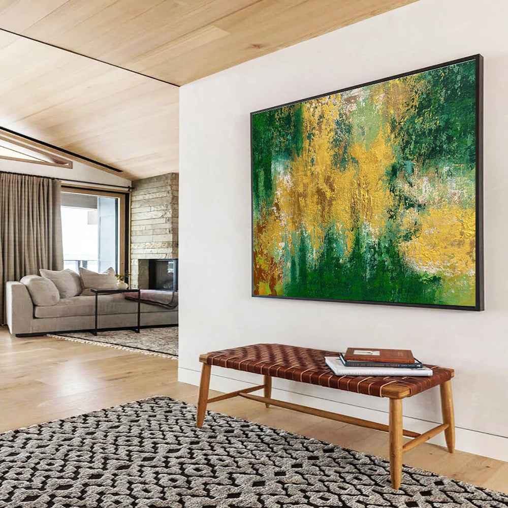 Green and Gold Abstract Painting for Eco - Friendly Retail Stores YHT375