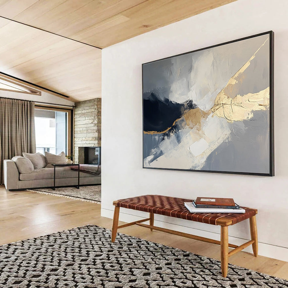 Black, White, and Gold Dynamic Abstract Painting ABS299