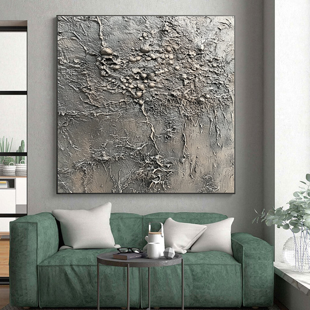 Gray Textured Organic Growth Painting with Natural Intrigue WINK068