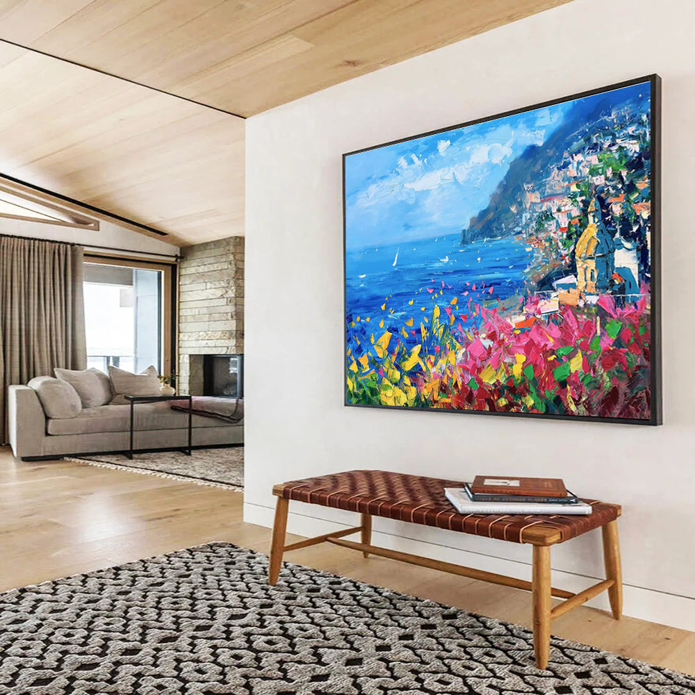Vibrant Coastal Abstract Painting for Tropical Resort Lobbies YHT429