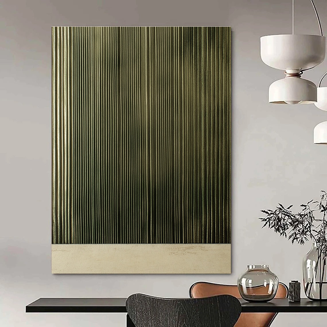 Green Corrugated Texture Minimalist Abstract Art GAB0372