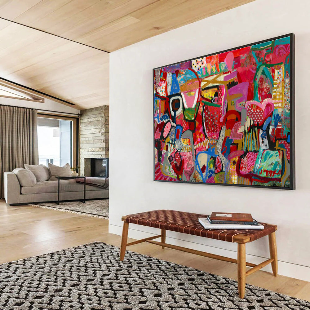 Pink - Hued Abstract Painting for Fashion - Forward Retail Spaces YHT239