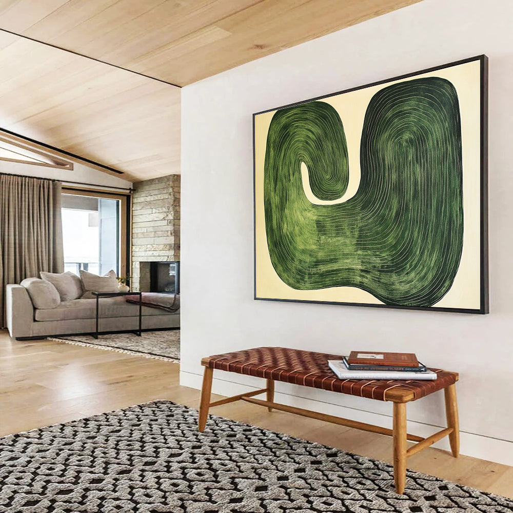 Green Wavy Abstract with Concentric Lines Abstract Painting ABS363