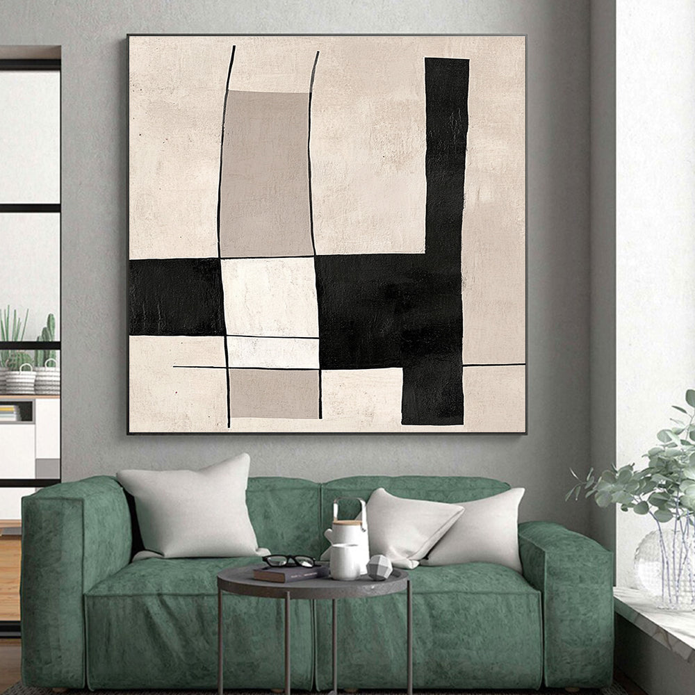 Monochrome Geometric Abstract Painting with Clean Lines WINK609