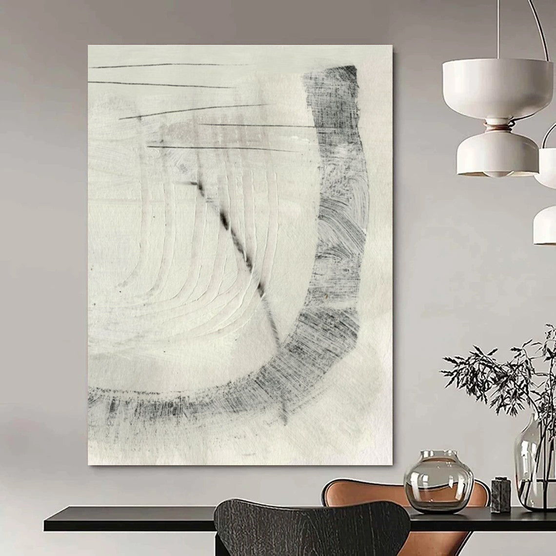 Minimalist Black - White Abstract Painting for Zen - Inspired Bedrooms HENG214