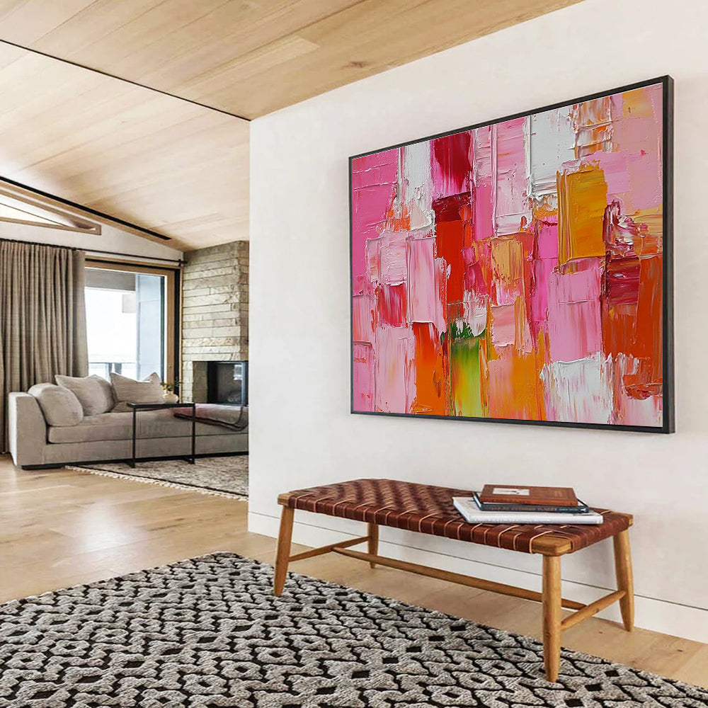 Pink and Red Block Textured Abstract Painting ABS271