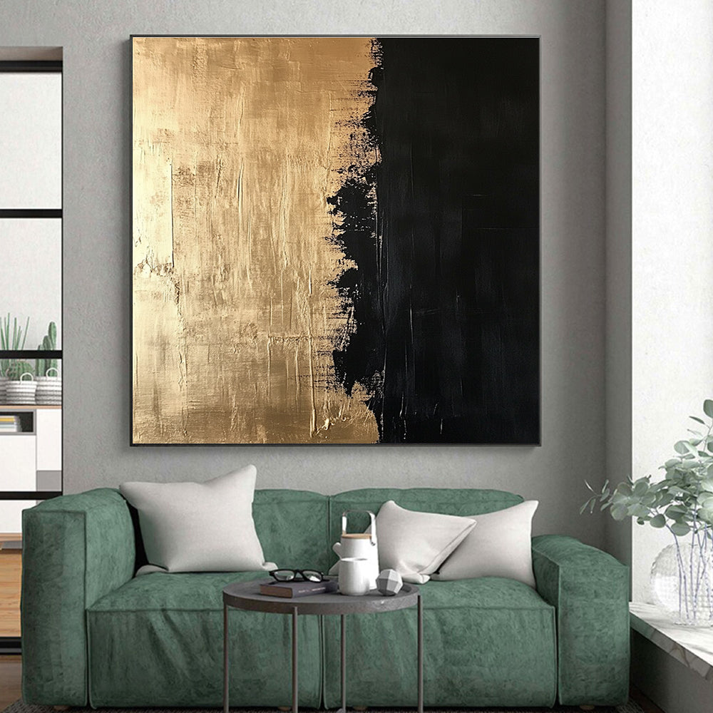 Gold and Black Divide Abstract Painting with Opulent Contrast WINK130