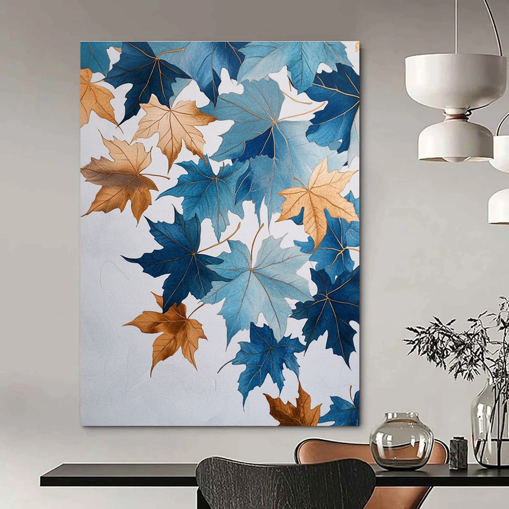Blue and Gold Leaves Artistic Botanical Abstract Painting GAB0307