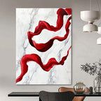Red Ribbon on Marble Abstract Painting for Luxurious Spaces GAB1459